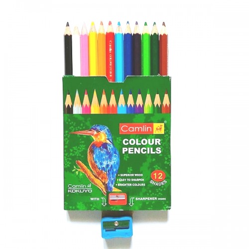 Camlin Half Size Color Pencil With Sharpener - 12 Shades